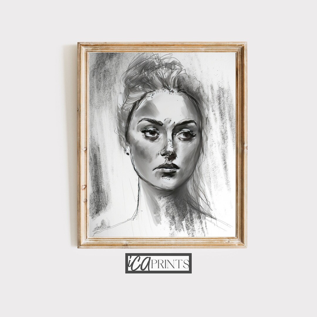 Woman Pencil Sketch Print Wall Art Dark Academia Still Life Black and