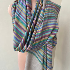 Mens Oversized multicolored striper pashmina shawl| 100% Handmade Pure Pashmina| Warm Soft And Beautiful | 58X108 Inch (approx) Gift for him