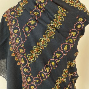 Black All over Sozni Embroidered Cashmere Pashmina Shawl | Hand Embroidered| 100% Pure Pashmina Handmade Shawl  | Warm Soft and beautiful
