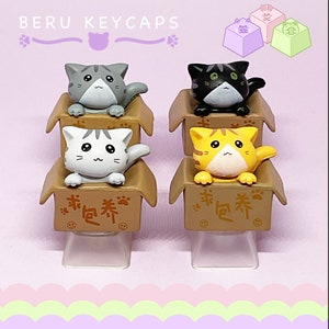 Custom Artisan Cats in the box resin keycaps for mechanical keyboard cute keycap Cats in the box keycaps