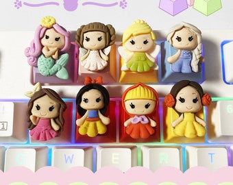 Custom Artisan Disney princess snow white cinderella sleeping beauty elsa jasmin keycaps 2 for mechanical keyboard cute keycap
