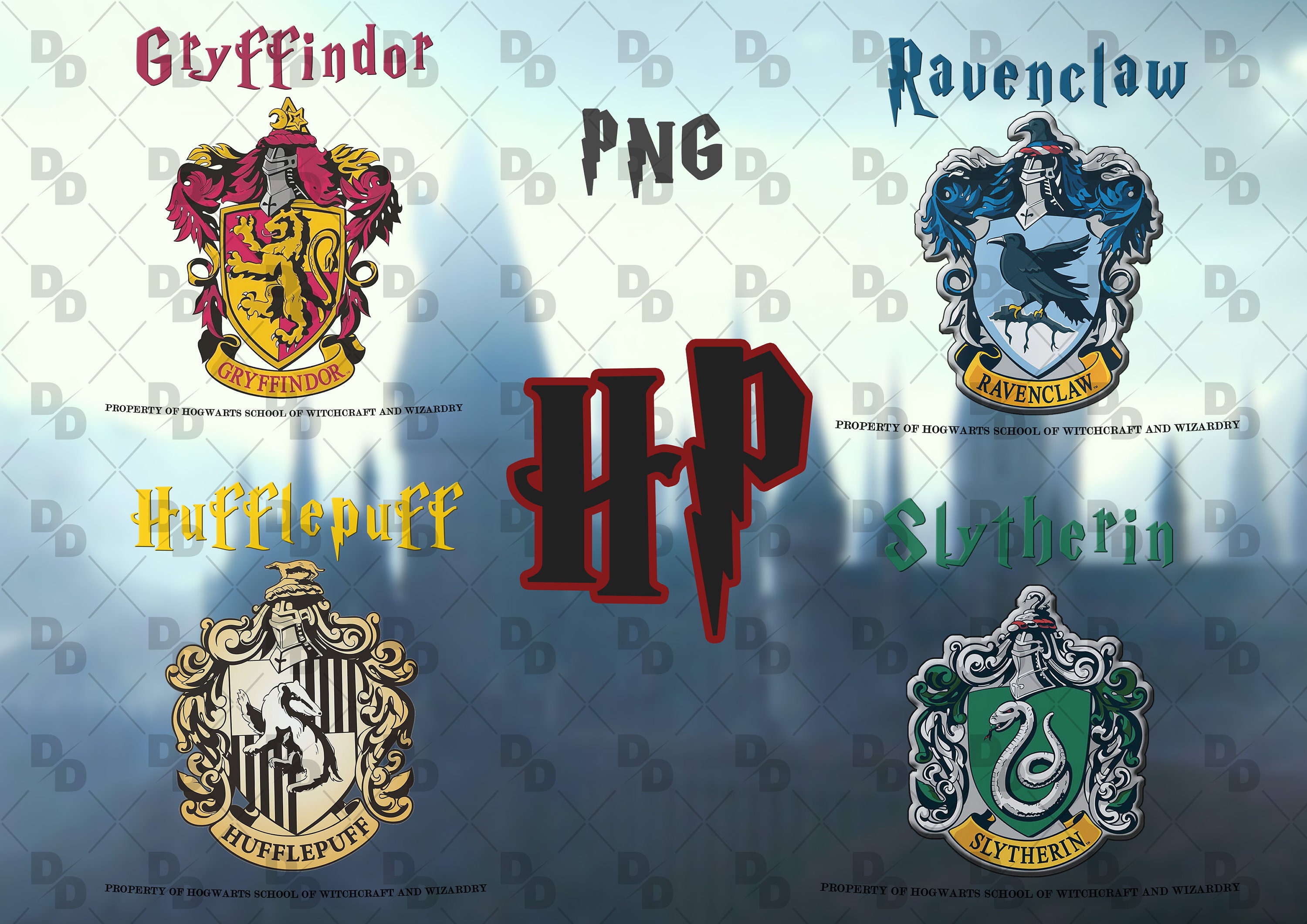TRENDYPRINT Harry Potter – Hogwarts House Flags – Gryffindor – Slytherin – Ravenclaw – Hufflepuff – Geometric Design - Set of Four 8 x 10 Wall Art – Great for Gifting or Collecting: Posters & Prints