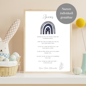 Taufgeschenk Junge "Regenbogen Blau" – Taufgeschenk Patenkind personalisiert – Geschenk Geburt – Taufe – PDF - Ideal zur Geburt