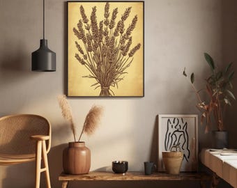 Vintage Botanical Wall Art Set of 6, Printable Floral Illustrations, Rustic Cottagecore Decor