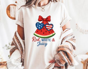 Watermelon USA PNG 4th of July Digital Clipart Red White & Juicy Transparent Background PNG Files