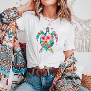 Boho Floral Sea Turtle PNG Sublimation Design | Tropical Beach Animal Clipart for T-Shirts | Summer Cute Turtle Instant Download
