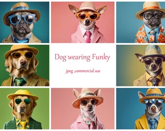 Funny Dog Clipart Bundle Vintage Retro Dog Art Dogs Wearing Clothes Human Fashion Digital Download Commercial Use