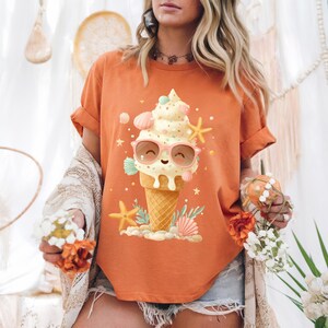 Kawaii Ice Cream Summer PNG – Cute Beach Cone Sublimation Design, Seashell Starfish Cone for T-Shirt, Kids Summer Clipart