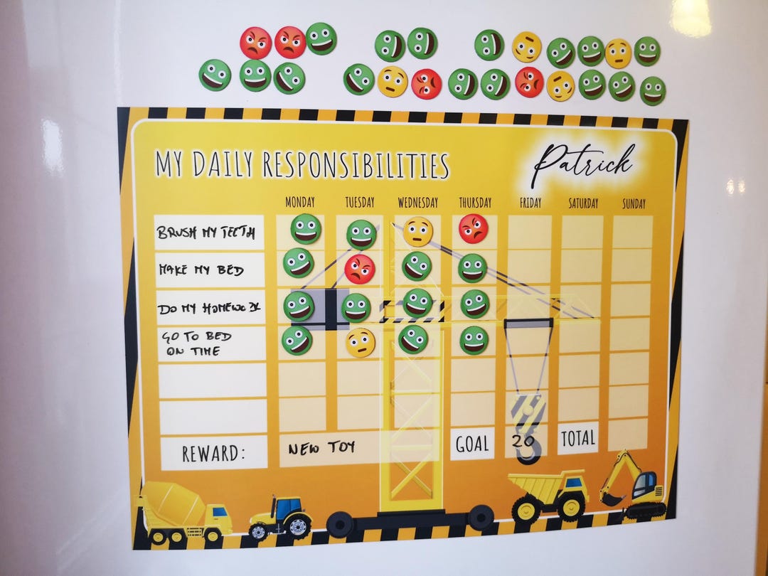Personalized Magnetic Kids Reward Chart Dry-wipe | Daily Routine Chart ...