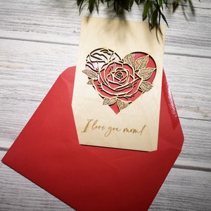 Gepersonaliseerde gegraveerde houten kaart | Hart houten kaart | Gepersonaliseerd cadeau met aangepast bericht | Ik hou van jou kaart | Vaderdag | Jubileumkaart