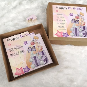 Casse-tête de briques avec message d'anniversaire surprise, casse-tête de construction de cartes d'anniversaire à construire et à révéler, casse-tête de blocs photo imprimés avec carte révélation surprise