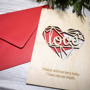 Carta di legno incisa personalizzata / Carta di legno del cuore / Regalo personalizzato con messaggio personalizzato / Ti amo carta / Festa del papà / Carta di anniversario