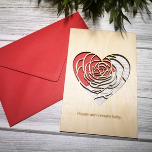 Gepersonaliseerde gegraveerde houten liefdeskaart hart | Gepersonaliseerd cadeau met aangepast bericht | Ik hou van jou kaart | Moederdag | Jubileumkaart