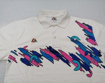 Vintage POLO Tennis T-shirt, SCHWARZENBACH Sport und Freizeit, maat Large, 100% Katoen, Schwarzenbach GmbH Duitsland 1989