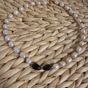 Statement Necklace | Black Onyx Necklace | Freshwater Natural Pearl Necklace | Black and White | Stylish Handmade Necklace | Gift For Her