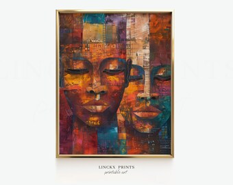 Abstract African Face Art Print, Geometric Patterns (Digital Download)