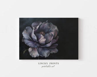 Vintage Painting, Botanical Print, Purple Floral Home Decor, Elegant Flower Poster, Digital Download, Modern Dark Moody Printable Art #Bot25