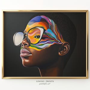 Portrait Wall Art, Abstract Face Print, Colorful Digital Painting, Modern Home Decor, Black Woman Artwork, Instant Download Poster Abs84