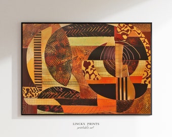 Abstract Art print, Abstract Geometric Earth Tones, Textile Patterns Wall Decor, Modern African Artwork, Instant Printable antique #Pat03