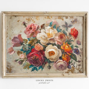 Pintura de bodegones, arte de pared botánico vintage, estampados florales, obras de arte de flores antiguas románticas, decoración Shabby Chic, póster imprimible #bot28