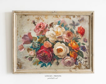 Still life painting, Vintage Botanical Wall Art, Floral Prints, Romantic Antique Flower Artwork, Shabby Chic Decor, Printable Poster #bot28