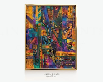 African Abstract Art Print, Colorful Geometric Wall Decor (Digital Download)