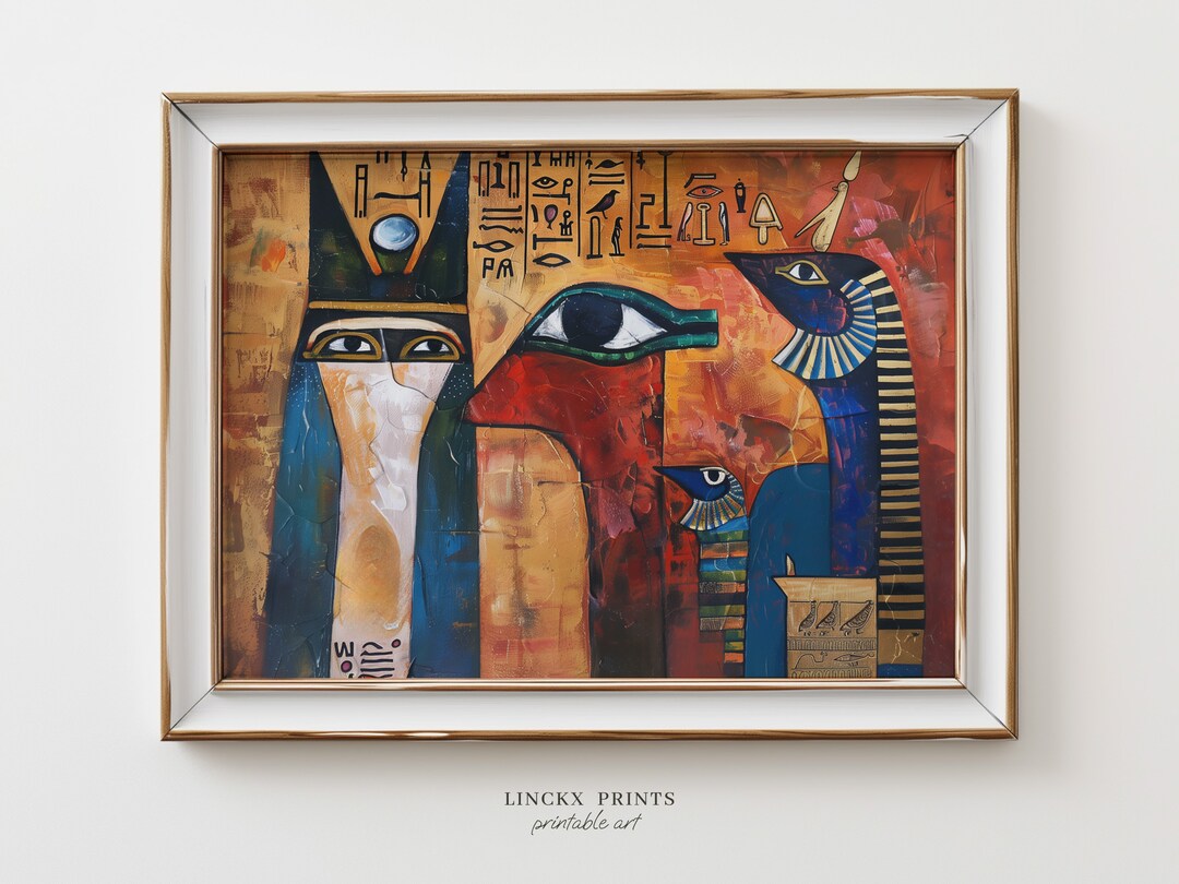 Egyptian Art Print - Mythical Colorful Gods, Vibrant Ancient Deities ...