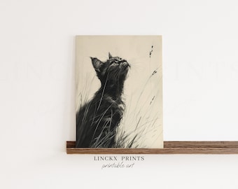 Black Kitten Sketch Print, Feline Wall Art (Digital Download)