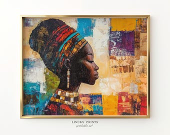 Afrocentric Frau Portrait Kunstdruck, farbenfrohe abstrakte Malerei (digitaler Download)