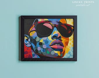 Arte mural pop art, impresión de rostros coloridos, póster abstracto moderno, retrato vibrante, descarga digital instantánea, decoración contemporánea para el hogar, Abs88