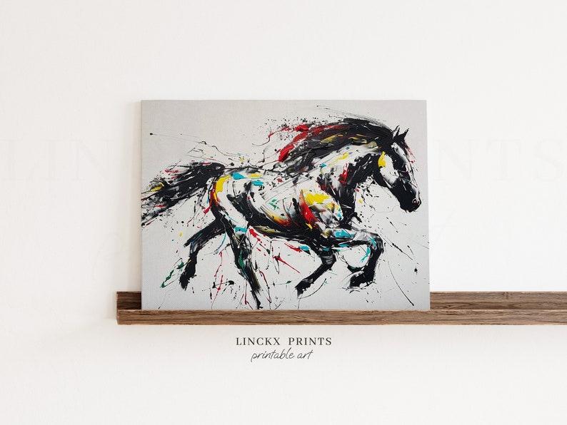Abstract Art Print, Modern Horse Wall Decor, Unique Colorful Animal ...