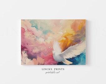 Dove prints - Abstract Bird Painting, Serene Sky Wall Art Print, Peace Home Decor, Printable Artwork Instant Download Poster - ABS02