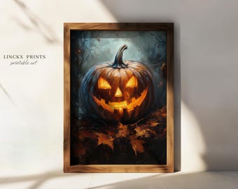 Halloween Wall Art, Pumpkin Printable Poster, Jack-O-Lantern Illustration, Spooky Decorations, Digital Download, Fall Themed Decor Aut22