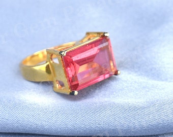 Turmalin-Ring, 10 x 14 mm, Baguette-Form, 18 Karat Gold gefüllt, Ring für Frauen und Mädchen, Schmuck zum Muttertag, Geschenk für Ihre Mutter, Hochzeitstag