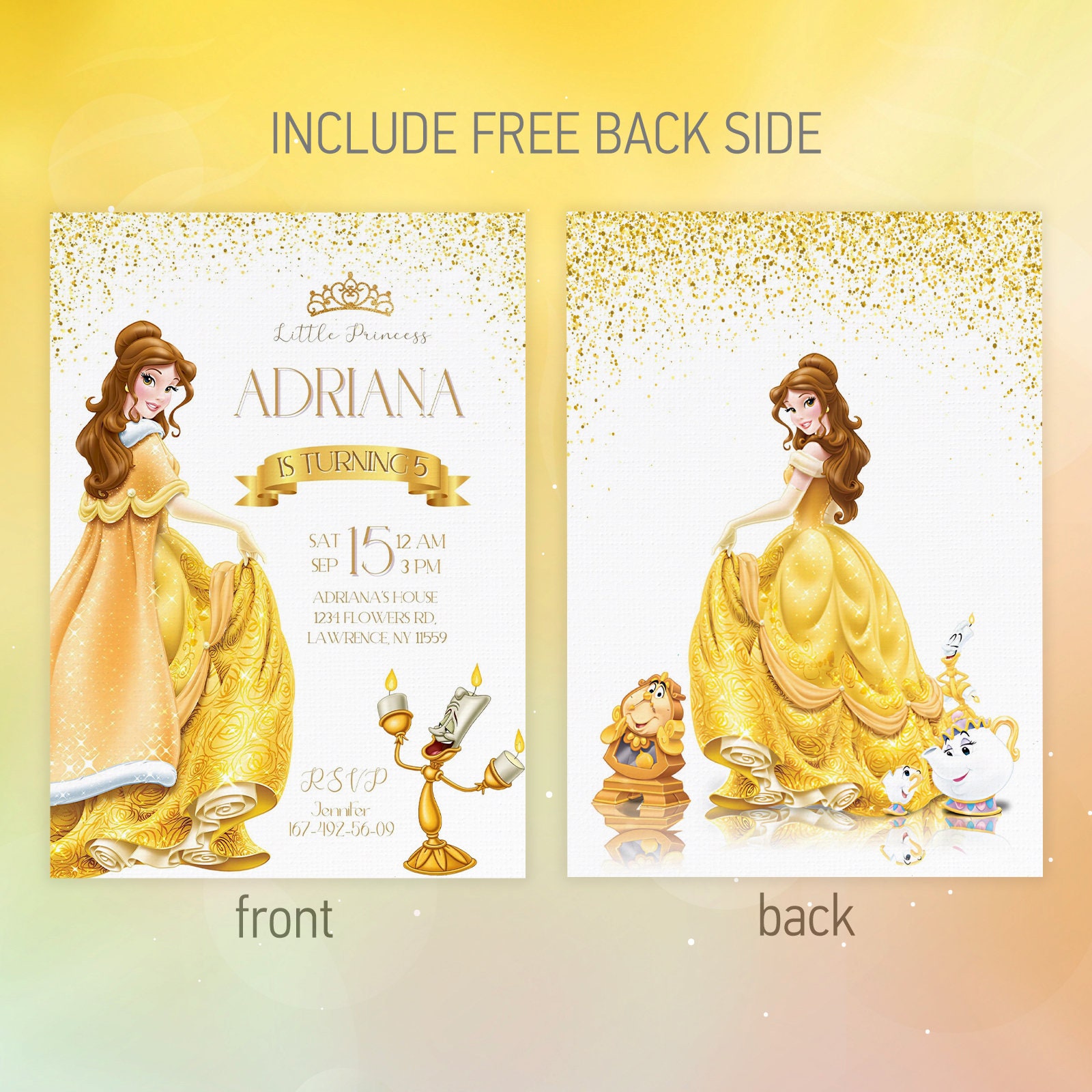 Princess Belle Birthday Invitation, Girl Editable Invite Template