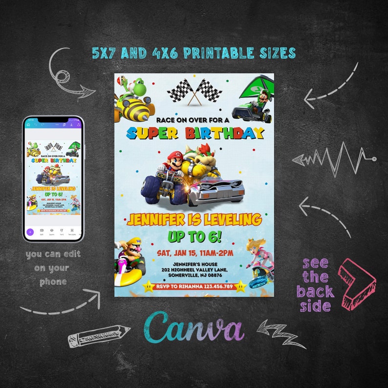 Printable Mario Kart Invitation Go Kart Birthday Invite - Etsy