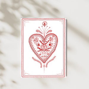 Red Heart Art Folk Style Print Digital Wall Art