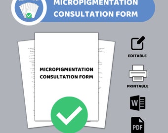 Micropigmentation Consultation Form, Editable Word and PDF (Digital Download)