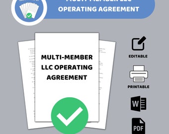 Multi-Member LLC Operating Agreement Template / 2 different files  / PDF form, Word document /  LLC Operating Agreement Form