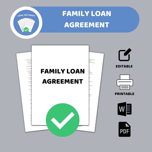Family Loan Agreement Template /  2 different files  / PDF form, Word document