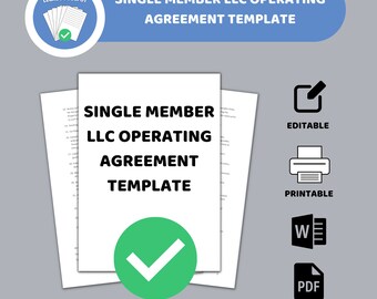 Single Member LLC Operating Agreement Template  / 2 different files  / PDF form, Word document /LLC Operating Agreement Form