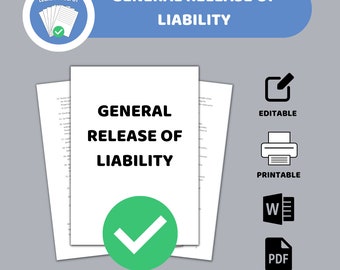 General Release of Liability Form, Editable Contract (Digital Download)