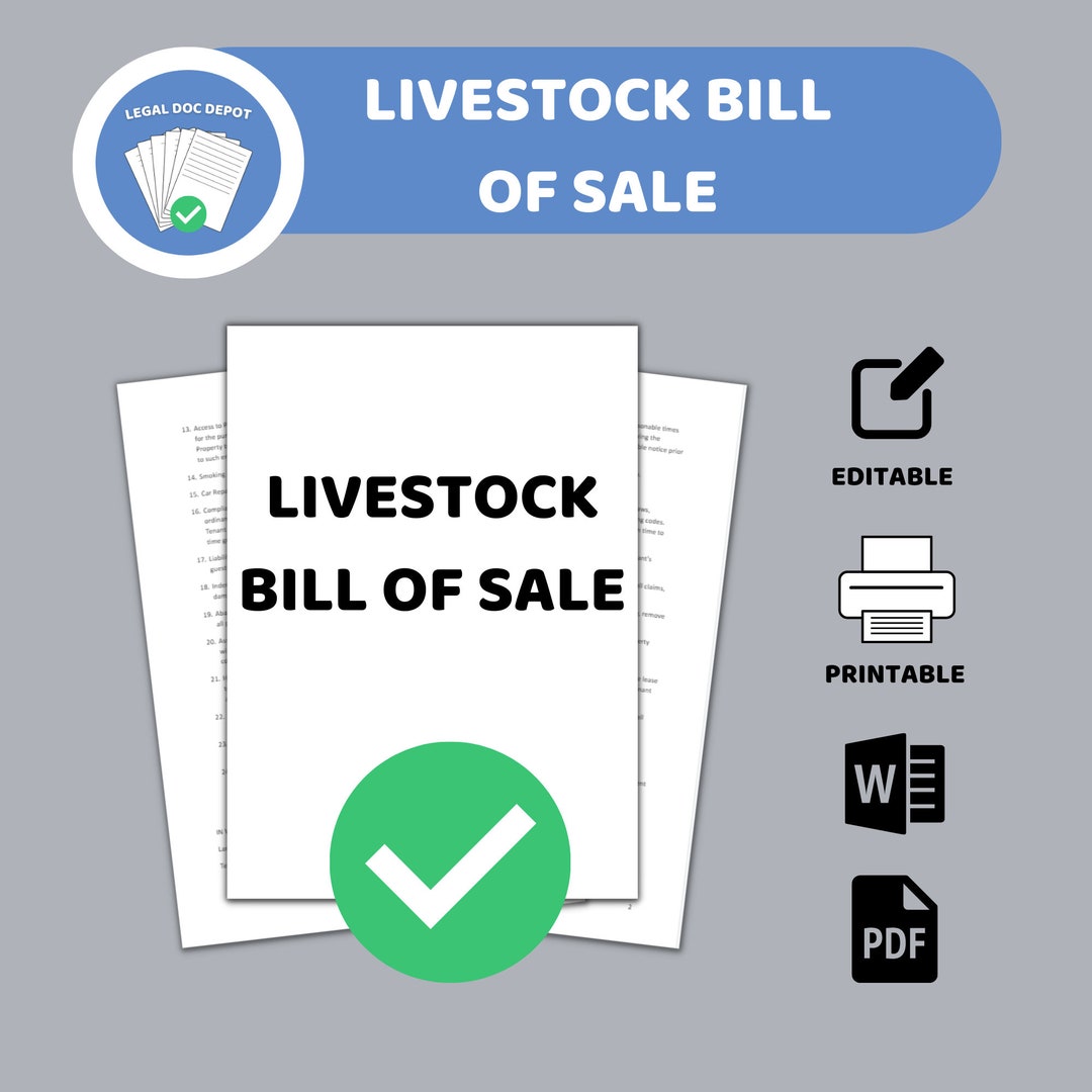 Livestock Bill of Sale / Livestock Bill of Sale Template / 2 Different ...