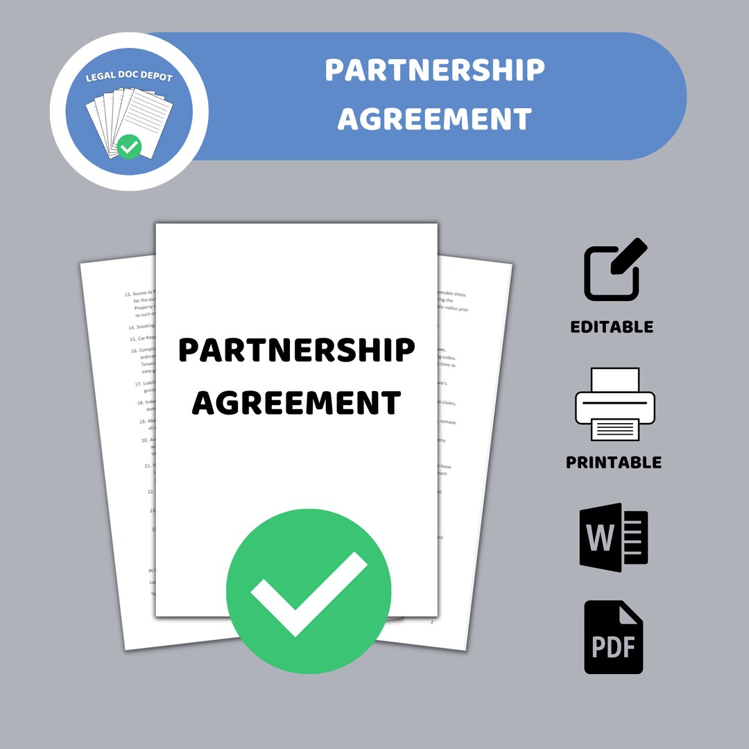 Partnership Agreement Template, Editable PDF & Word (digital Download ...