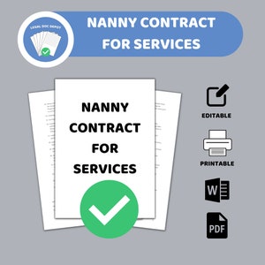Nanny Services Contract   / PDF form, Word document /Nanny Services Agreement / Agreement For Childcare Services / Nanny Employment Contract