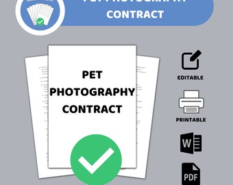 Pet Photography Contract  / PDF form, Word document / Pet Photographer Contract Template