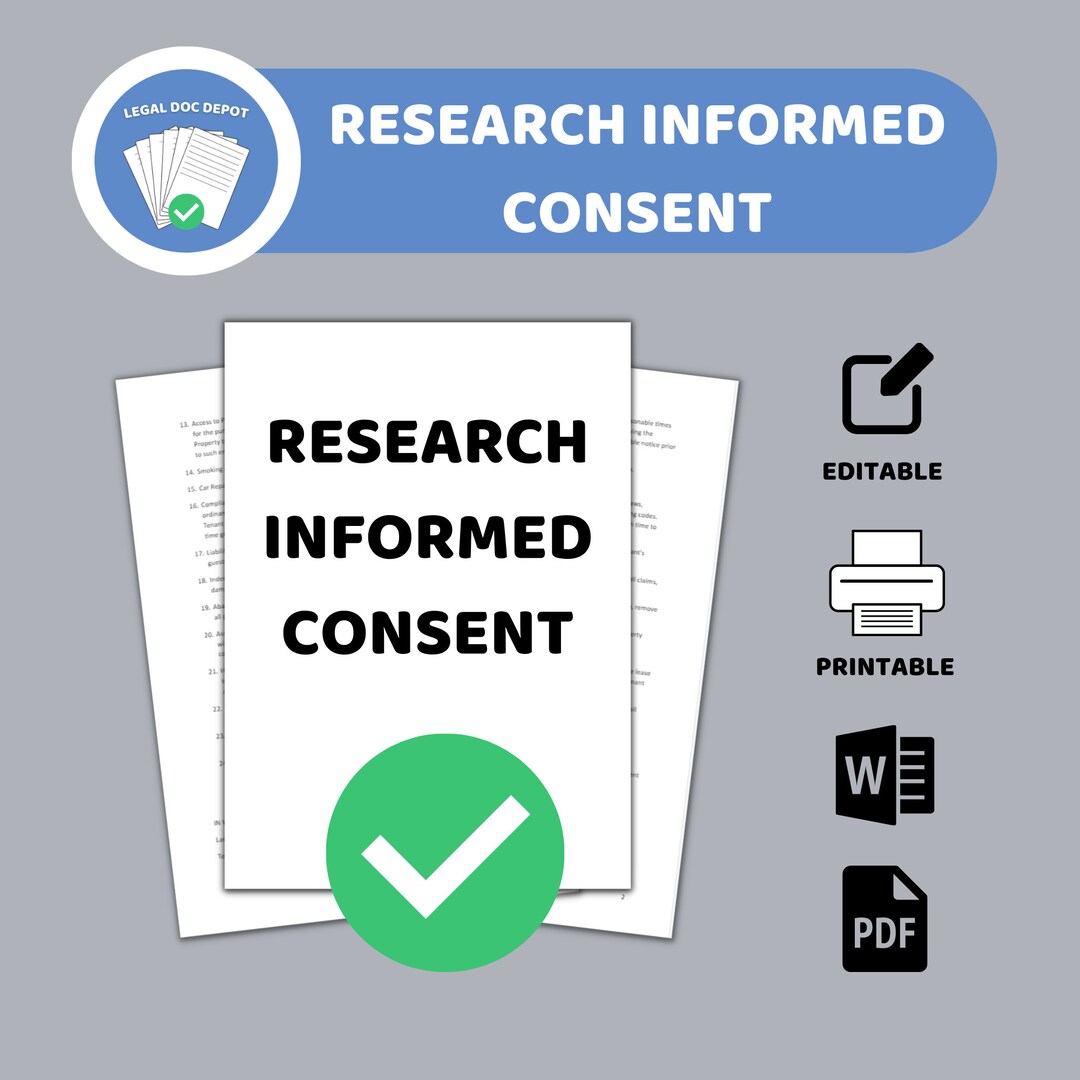 Research Informed Consent Form / PDF Form, Word Document / Editable and