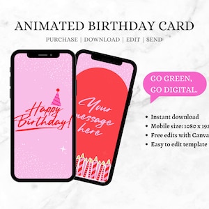 Carte d'anniversaire numérique. Carte d'anniversaire modifiable. Cartes animées. Carte de dernière minute. Carte d'anniversaire de soeur. Anniversaire rose rouge. Modèle de toile.