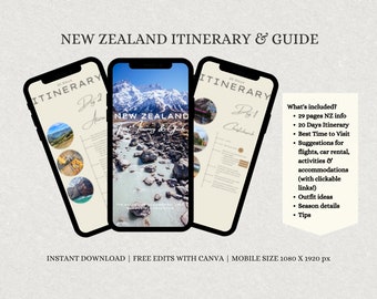 Itinéraire de voyage en Nouvelle-Zélande, Guide de voyage en Nouvelle-Zélande, Ebook, NZ, Conseils de voyage, Voyage, Itinéraire numérique, Modifiable, Modèle Canva