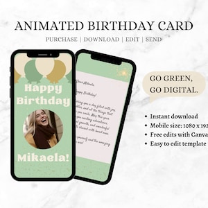Electronic Birthday Card. Animated E Card. Birthday E Card. Greeting E Card. Canva Editable. Digital Birthday Card. Birthday Card Template.